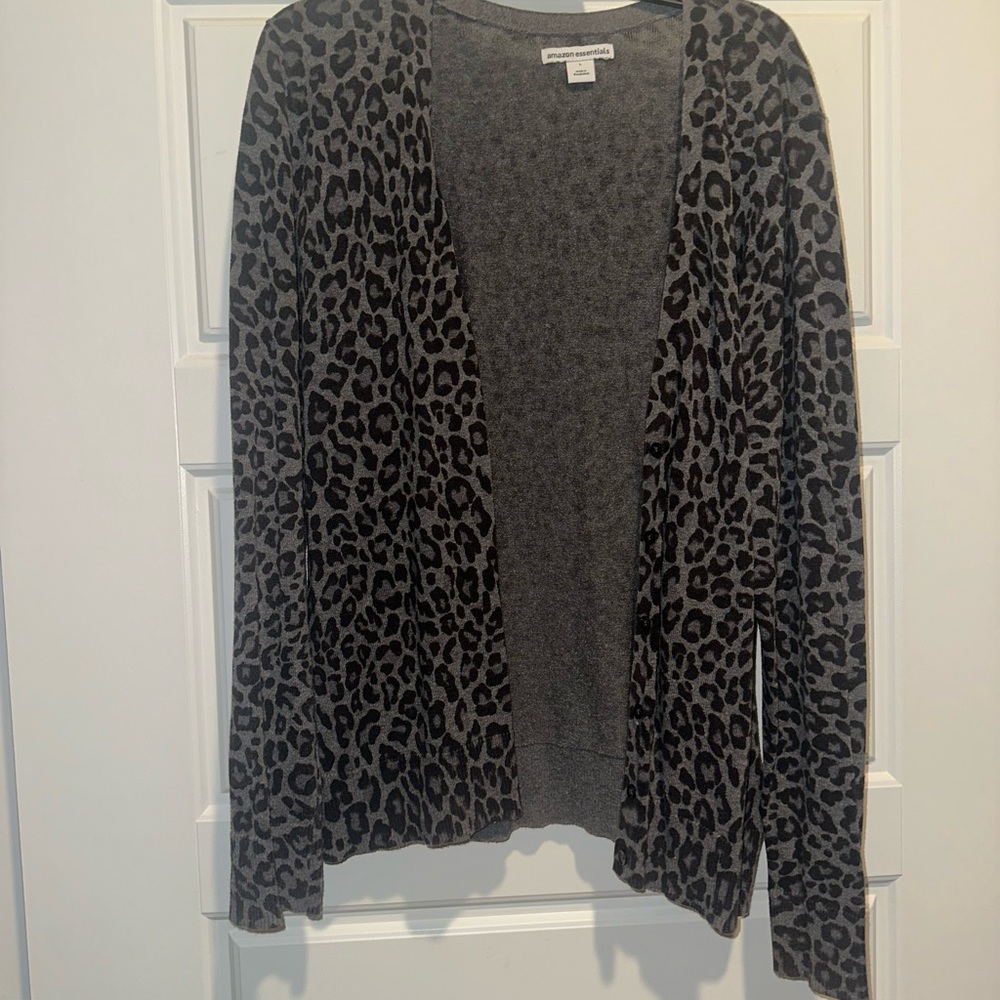 Amazon Essentials Gray Leopard Cardigan - Picture 2 of 4